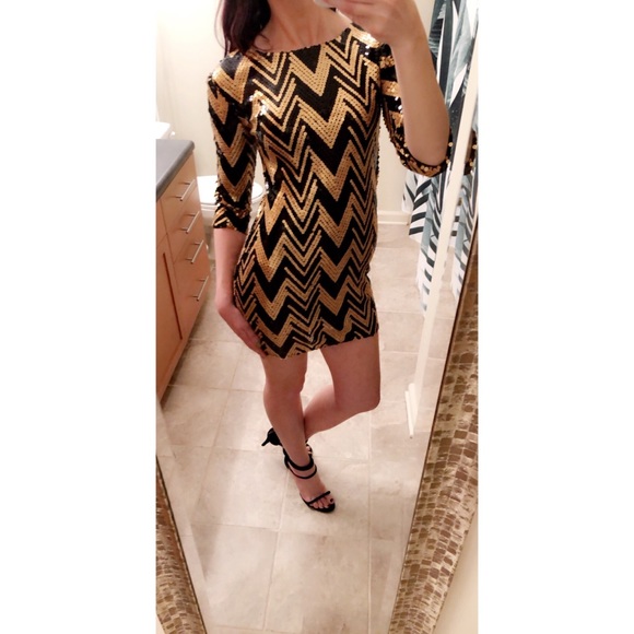 slim fit dress slacks The Jovani Black/Gold Sequin Short Formal Dress 6 main image 0